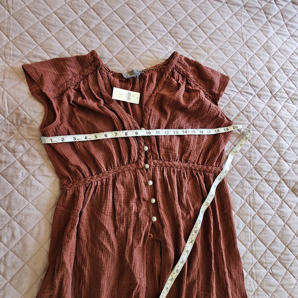 Anthropologie Rust-Brown V-Neck Button Front Tunic Top - Picture 8 of 11